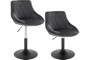 WOLTU 2X Taburete de Bar con Respaldo Terciopelo Taburetes Alto Cocina Regulable en Altura Taburete Giratorio Peluquería Sillas Bar Taburete de Escritorio Gris Oscuro BH242dgr-2