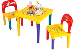 GOPLUS Tavolo e Sedie Bambini, con 26 Lettere, Multifunzionale Mobile da Mangiare, Studiare, Pitturare, per Soggiorno, Camerette, Asilo, Materiali in PP+PE, Colorato