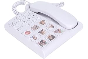 GOWENIC Teléfono Fijo, Ld-858Hf, con Cable, Botón Grande, Teléfono Fijo, Memoria Fotográfica, Teléfono con Cable, Compatible con Marcación con Una Sola Tecla/Manos Libres, para Personas Mayores