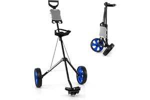 GYMAX Carrito de Golf de 2 Ruedas, Carro de Golf Plegable con Correa Ajustable para Tirar, Empujar