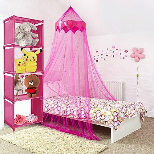 Kids Bookcase Fuchsia 4 Tier, Ticoze DIY Bookshelf Garment Shoe Storage Display Shelf for Children's Bedroom Kitchen and Living Room