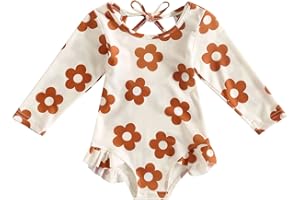 Caziffer Maillot Une Pièce Bébé Fille Imprimé Fleurs Maillots de Bain à Manche Longue Vêtement de Plage Bébé Swimwear pour Bébé Fille 0-7 Ans