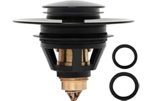 OPERMAXER Waschbeckenstöpsel, Universal Pop Up Abflussstopfen Abflusssieb Ablaufgarnitur Stöpsel für Aufsatzwaschbecken mit Anti Clogging Sieb und 2 Dichtungen, Kleiner Deckel(Schwarz Matt,Ø 34-41mm)