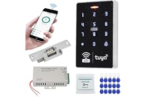 FUSYTULY WiFi Tuya Smart Tür Zutrittskontrollsystem-Kit 125KHz 13.56MHz IP68 RFID Tastatur + NC Fail Safe Elektrische Schlagsperre + DC12V Netzteil + 15pcs Schlüsselanhänger
