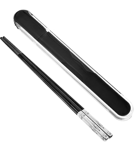 Bacchette In Metallo Riutilizzabili Con Custodia Portatile, Acciaio Inossidabile Per Sushi, Viaggio, Picnic (Nere, 23 Cm)
