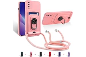 Zyweil kompatibel mit Xiaomi Redmi Note 9 4G/Redmi 9 Power/Redmi 9T,Necklace Hülle, mit 360°Ring Ständer magnetisches Eisenblech Kartenhalter Silikon Schutzhülle-Pink