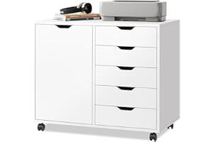 DEVAISE Archivador de 5 Cajones y Armario 2 Niveles, Mueble Bajoescritorio Sólido para Documentos A4/Legal/Letter, Blanco