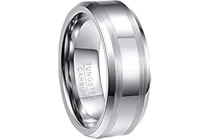 NUNCAD Bague Homme Femme Unisexe en Tungstène Simple Mate Argenté + Noir 8mm Taille 49.3(15.7)-72(22.9)