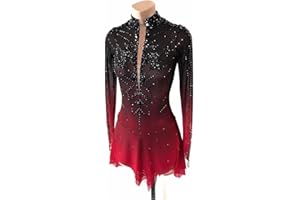 JRUIA Eiskunstlaufkleid Eislaufkleid Für Mädchen Schwarz Rote Halo Färbung Professionelle Wettkampf Eislaufbekleidung Mit Hoher Elastizität Kristall/Strass Lange Ärmel