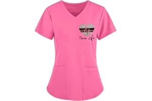 STPT Kasacks Damen Pflege Tunika Kurzarm Schlupfkasack Arbeitsuniform V-Ausschnitt Kurzarm Herz-Patchwork-Druck Pflege Kasack Schlupfhemd Berufskleidung Bluse mit Taschen