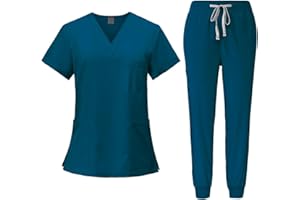 Fonowx Medizinische Arbeitskleidung Damen Herren, Krankenschwester Arbeitskleidung Set Waschbar, Medizinische Uniform mit Oberteil und Hose für Beauty Salon Klinik Krankenhaus