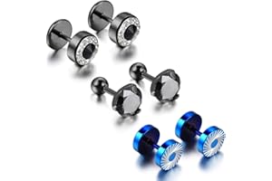 Cupimatch Cool 10mm Mens Stainless Steel Stud Earrings Women Piercing Ear Plug Tunnel Set of 4 Pairs
