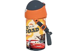 OM SUPPLIES Disney Cars Sport Pop Up Water Bottle Drink Bottle Flask with Neck Cord for Easy Carry School Lunch Kids Childrens 500ml (Cars)