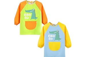 Panegy Kids Art Smocks, 2Pcs Waterprood Toddler Boys Girls Art Aprons, Children's Artist Painting Smocks, Long Sleeve Artist Painting Aprons For Kids Age 3-12