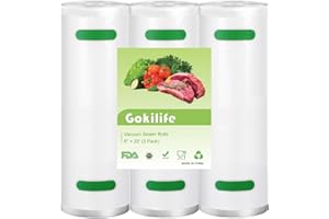 Gokilife Vacuum Sealer Bags, 3 Packs Vacuum Sealer Rolls 20x600cm Food Vacuum Bags Thick Embossed BPA Free Reusable Vacuum Food Sealer Bags for Food Storage Sous Vide Cooking