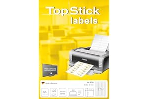 TopStick 8780 - Etiquetas autoadhesivas universales A4 muy pequeño (25,4 x 10 mm, papel) 100 hojas, 189 etiquetas por hoja, 18900 etiquetas, para impresoras inkjet y láser