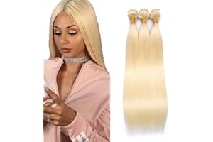 Evaxilc Straight Bundles Extension capelli umani With Baby Hair Glueless Bundles Brazilian Virgin Hair 100% Unprocessed #613 Blonde Color 3 Bundles Total 300g 14 16 18 Inch