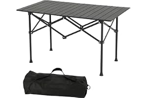 FARYODI Campingbord, hopfällbart fällbord, rullbar bordsskiva, 95 x 56 x 50 cm, camping, fällbart bord, bärbart kolstål med v