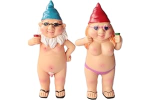 KUNJOCY Garden Small Gnome Statue, 2PCS Naked Garden Goblin-Art Decoration Tiny Peeing Gnome Naughty Garden Statue Decorations for Home Indoor or Outdoor Lawn, Man and Woman Style, 4.72inch Height (A)