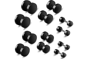 JOSOJOOU 6 Paar Schwarze Ohrringe Männer Ohrstecker Schwarz 4–10 Mm Edelstahl Hypoallergen Schwarze Ohrringe Punkt Fake Piercing Kreis Plug Tunnel Herrenohrringe Unisex Set Für Männer Und Frauen