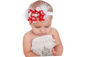 Freesiom Noël Bébé Filles Bandeau Cheveux Noeud Papillon Plume Rouge Blanc Flocon de Neige Kawaii Doux Elastique Bande Serre Tête Naissance Baptême Fête