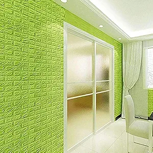 GILLYFLOWER Parrot Green Brick 3D Washable PE Foam DIY Self Adhesive Wall Sticker for Drawing Room, Living Room, Kids Room, Lobby, or Any Other Wall (Size: 70cmX77cm, 5mm Thick)