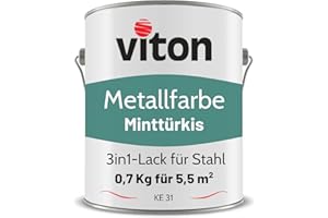 VITON S.R.O. VITON Metallfarbe in Türkis - 0,7 Kg Metall-Schutzlack Seidenmatt - Dauerhafter Schutz & hohe Beständigkeit - 3in1 Grundierung & Deckfarbe - Metalllack direkt auf Rost - KE31 - RAL 6033 Minttürkis
