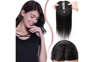 Elailite Hair Topper Donna Capelli Veri Clip Protesi Extension Human Hair Indiani 10cm*12cm con Silk Lace Toupet Toupee 30cm 40g #1B Nero Naturale