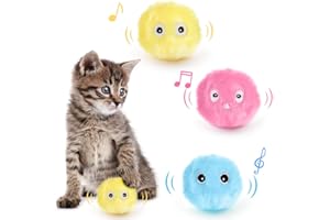 VSSHE Zabawki dla kota, 3 paczki interaktywnych piłek z pluszowym kotem z inteligentnym spustem, zabawka dla kota z dźwiękami ptaków/żab/świerszczy, zabawny prezent dla kotka
