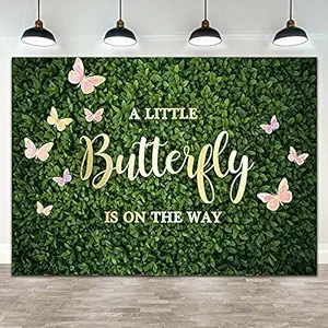 Ticuenicoa 7?5ft Greenery Butterfly Backdrop A Little Butterfly is On The Way Baby Shower Photography Background Green Leaves Pink Butterfly Baby Shower Theme Party Banner Decorations