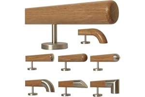 TIBU Poręcz z drewna dębowego, 0,3 m - 6 m, długość 200 cm, promień końca frezowany i 3 proste uchwyty