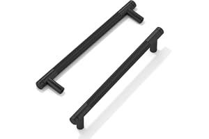 FURNIWARE 10-pack matt svart räfflade skåphandtag, 160 mm (6,3 tum) hålcentrum, T-format köksskåp drar för lådbyrå, skåp, garderob