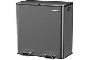 Lovewind Mülleimer, 2 x 40L Mülleimer Küche, Doppeleimer für Recycling und Abfall, Schwarz, Mülleimer aus Edelstahl mit Deckel und Inneneimern, Großes Fassungsvermögen, Deckel mit Soft-Close-Funktion