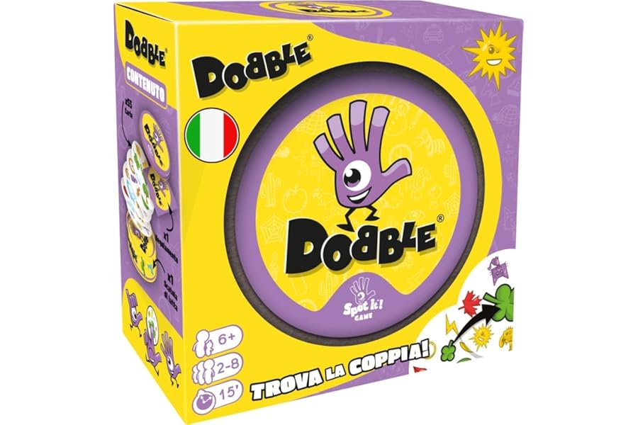Asmodee - Dobble, Eco-Sleeve, Fun Board Game for the Whole Family, Playing Cards, 2-8 Players, 6+ Years, 15 min, Italian Edition