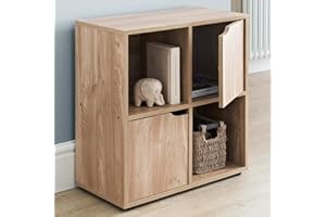 BAKAJI Mobile Armadio Libreria Bassa Design Cubo Moderno Mobiletto Armadietto Scaffale con 4 Ripiani e 2 Ante Dimensione 60 x 29 cm Arredamento Casa Soggiorno Salotto (Acero)
