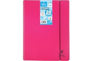Starplast Carpeta Con Fundas Espiral Flexible - Organizadores, 20 fundas, Fundas Transparentes Lisas, A4, Tapa Plástico Resistente, Uso Escolar, Personal o de Oficina - Color Magenta.