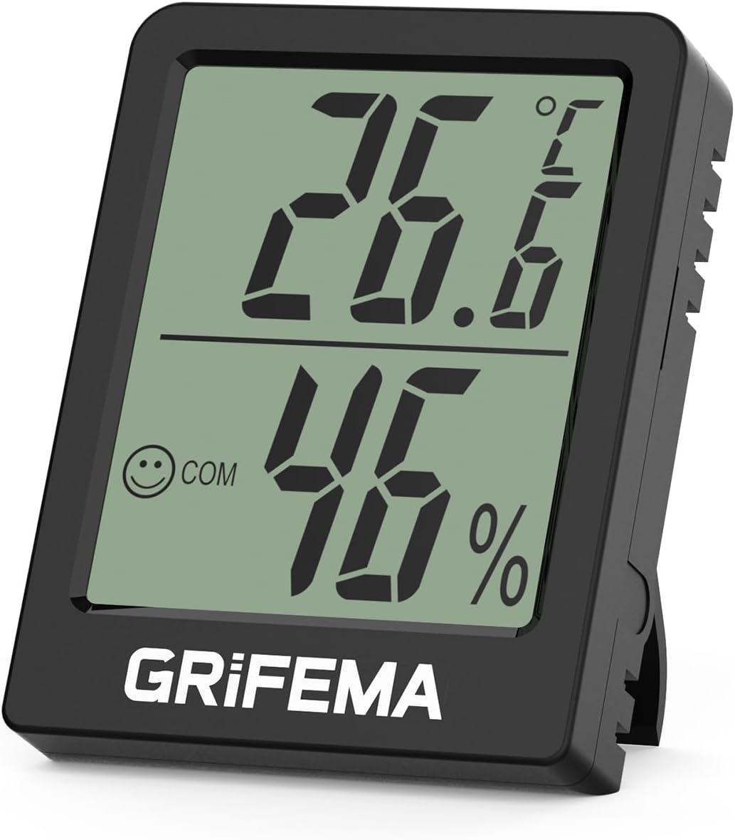 GRIFEMA GA2902B, MINI Termómetro Digital Interior del Higrómetro, Pequeño Digital Medidor de Humedad, Adecuado para invernaderos, viveros, bodegas, termómetro para reptil, Negro