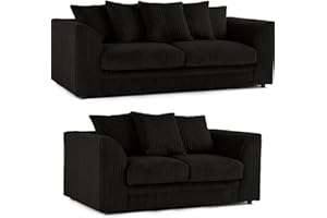 SOFASELECTIONUK LTD Jumbo Cord Scatter Back 3 and 2 Seater Sofa Sets Supreme Comfort Duo Dylan Black Soft Cord Settee Collection For Your Living Space with Double the Style and Comfort (Black, 3+2 Seater)