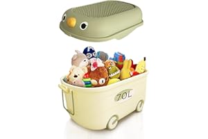 Froppi 70L Toy Box | Toy Storage with Lid | Kids Storage on Wheels | XL Size | Green | L64 W42 H36 cm