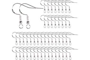 JCHENYE Ganchos para pendientes de plata, ganchos para pendientes antialérgicos, accesorios para pendientes con cuentas y carretes, bisutería para pendientes DIY (plata, paquete de 50)