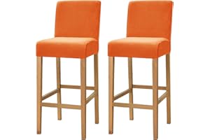 Dimatic Samt Plüsch Stuhl Abdeckung Theke Pub Bar Hocker Stuhl Slipcover für Esszimmer Cafe Barhocker Slipcover Möbelschutz Anti-Rutsch-Bezug mit elastischem Boden, 2er Set, Orange
