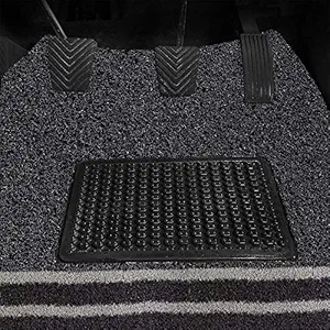 GoMechanic Standard PVC 18mm Grass Passenger Car Mat for Skoda Rapid (Black with Grey Strip)