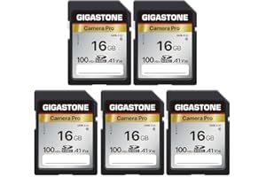 【5 Años Recuperación de Datos Gratis】 GIGASTONE 16GB Tarjeta SD(5 Unidades, 5 Minicaja, hasta 100MB/s, para cámaras Digitales, Canon, Sony, Olympus, grabación de vídeo UHS-I U1, V10, Clase 10)