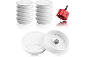 TXXATX 12 Stück Kabeldurchführung Schreibtisch 60mm Schreibtisch Kabeldurchführung Weiß Tisch Kabeldurchlass mit Lochsäge 60mm für Tische Büroarbeitsplatten Home-Office