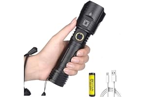 LUXJUMPER Brightest 120000 Lumen XHP100 Torcia LED Ricaricabile, Torcia tattica Superpower Zoomable 5 modalità Torce portatili Torcia USB per campeggio all'aperto con batteria