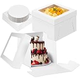 Zyluniy 10 Pieces Cardboard Cake Boxes with Window, Cake Box Container for Cakes, 10 x 10 x 8 Inches Includes Trays, White Bo