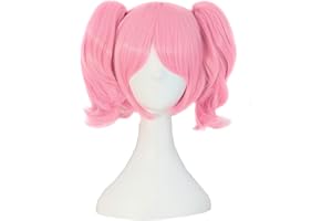 MapofBeauty Lolita Pink Short Straight Clip on Ponytails Cosplay Wig(Size: Free Size)