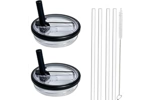 MOECSHSY 2 Pack 40 oz Tumbler Flip Straw Lid Replacement fit for Stanley Quencher 1.2L, Spill Proof Splash Resistant Tumbler Lids, Tumbler Cover Sets with 4 Straws and 1 Cleaning Brush (black, 40oz)