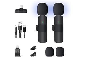 FEXPDL Wireless Microphones 2 Mics Wireless Lavalier Microphone Compatible with iPhone/iPad/Android Phone/Laptop/Camera, Professional Clip on Mini Microphone for Video Recording, Live Stream, Vlog