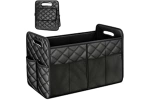 Einesin kofferraum organizer mit 7 fächern, 57L Organizer auto aus PU-Material, Auto Box mit seitlicher Mesh-Tasche, wasserdicht, leicht zu reinigen, Auto Zubehör(55 * 30 * 35CM)
